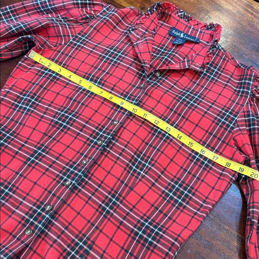 Vintage Ralph Lauren Red and Black Plaid Button-Front Puff Sleeve Top size 8